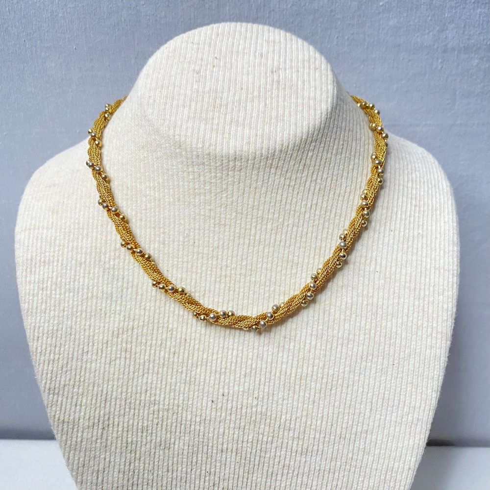 💎Avon Signed Gold Tone Twisted Chain Bead Choker Necklace Vintage